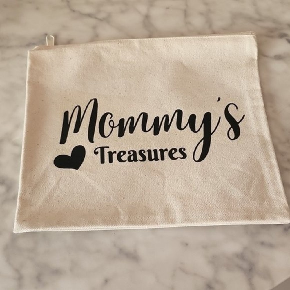 Handmade mommy's treasures cream canvas zip bags